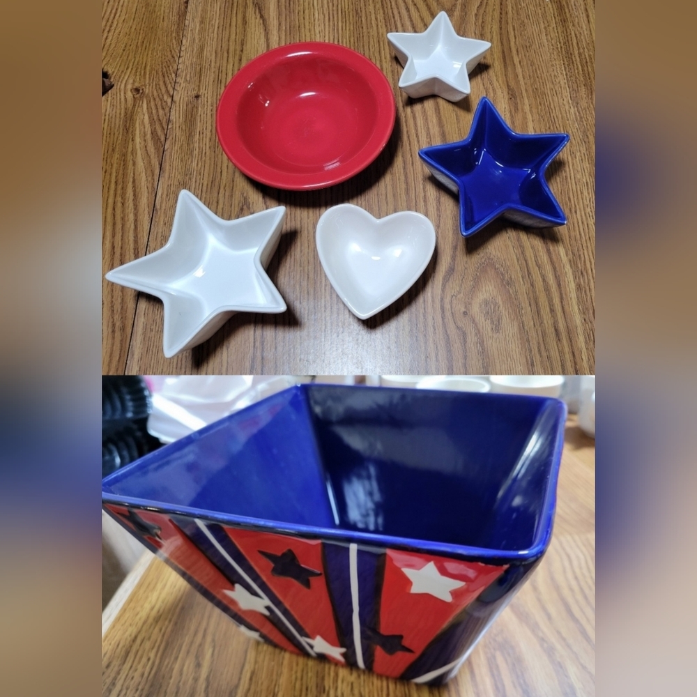6 Piece US Party Serving Dishes  Small & Large Serving Bowls Square Star & Heart